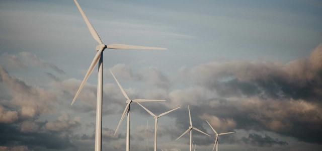 Row of wind turbines.